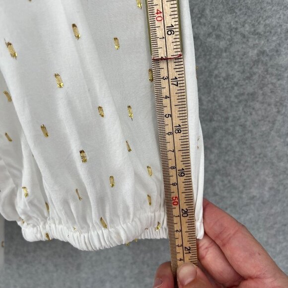 Draper James Womens Clip Dot Blouse Top Size L White Gold Metallic Ruffle Modest - Picture 13 of 14